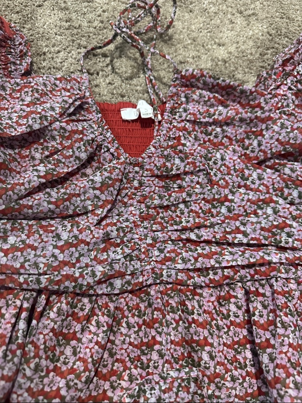 Red Floral Ruffle Crop Top - Picture 5 of 7
